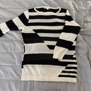 Black and White Geometric Striped Sweater